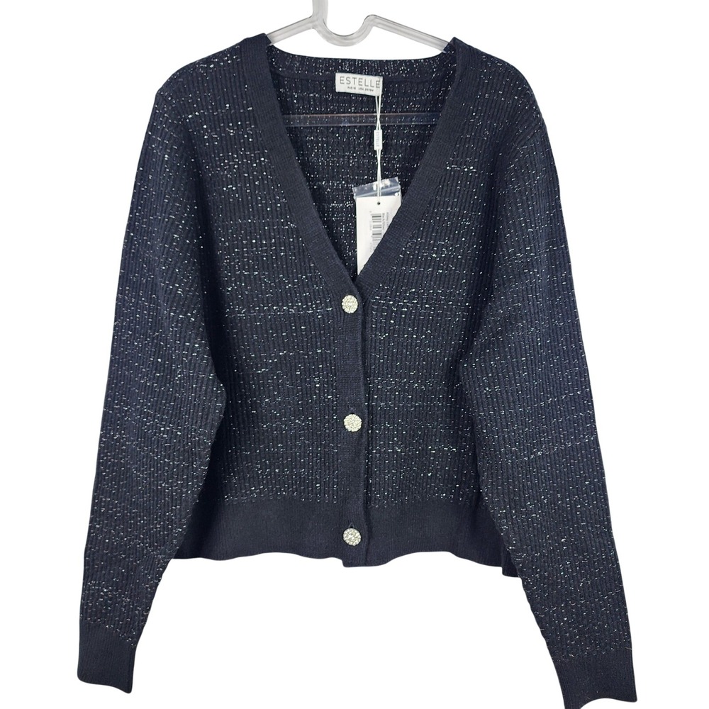 Womens Black Cardigan Plus 2X 18W Silver Dark Academia Metallic Holiday Festive - Picture 1 of 13